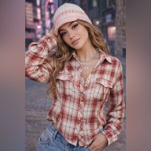 Plaid, Button Down Red and Blue Cute Top